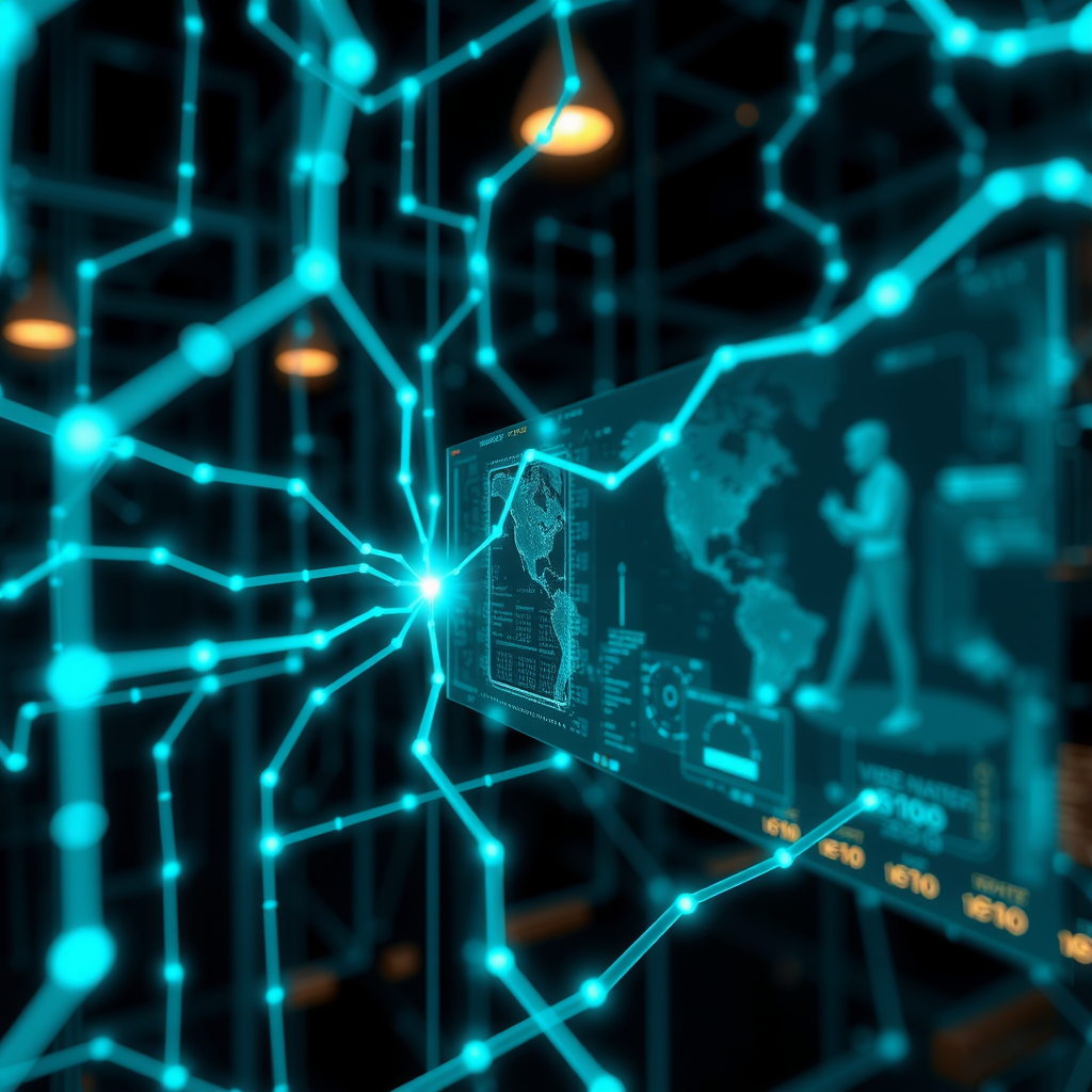 Futuristic visualization of AI video generation technology showing neural networks processing video frames with glowing teal connections and data streams in a dark technological environment