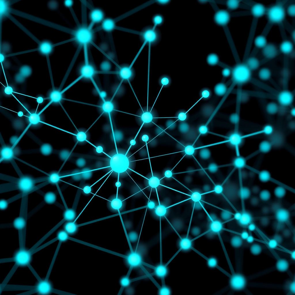 Collaborative network visualization showing open-source video generation projects with interconnected nodes representing community contributions, repositories, and research institutions in glowing teal connections