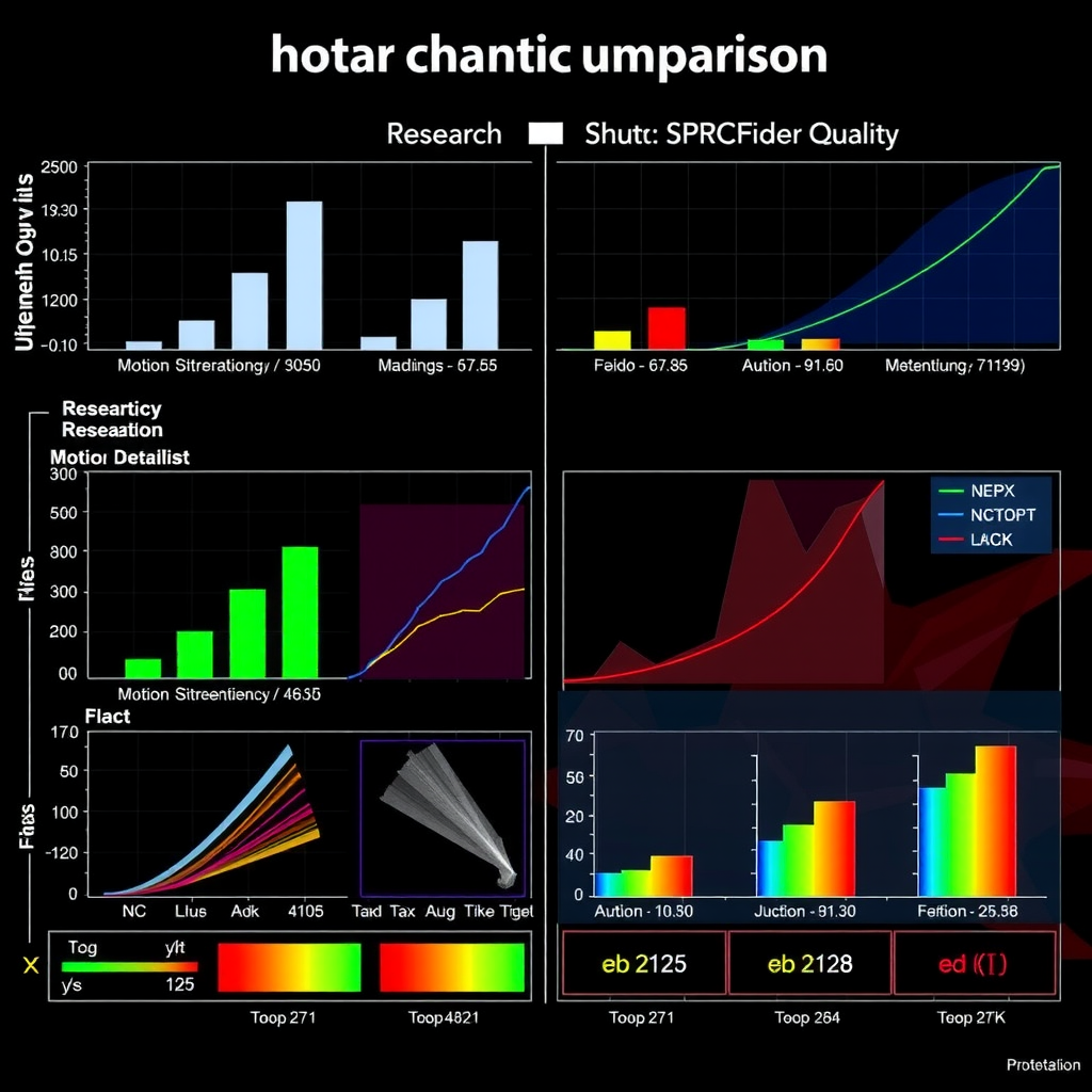 Comprehensive comparison chart showing motion quality metrics across different research approaches, with bar graphs, trajectory visualizations, and quantitative performance indicators displayed on a technical interface