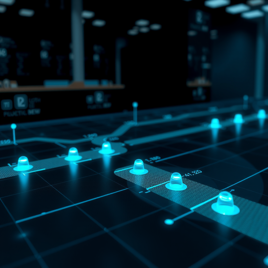 Futuristic roadmap visualization showing projected developments in video generation technology, with branching paths representing different research directions and milestone markers glowing in electric teal